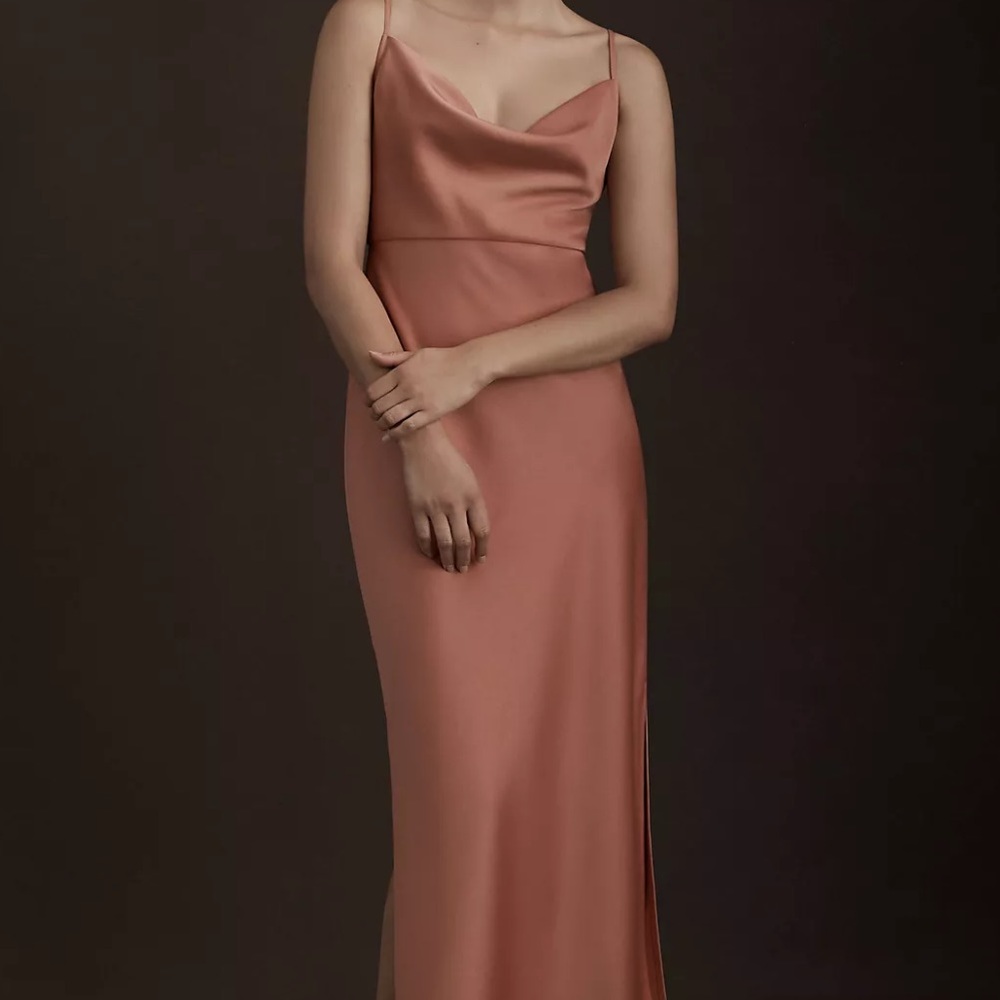Cali Satin Charmeuse Midi Bress from BHLDN. Color Sedona Sunset.